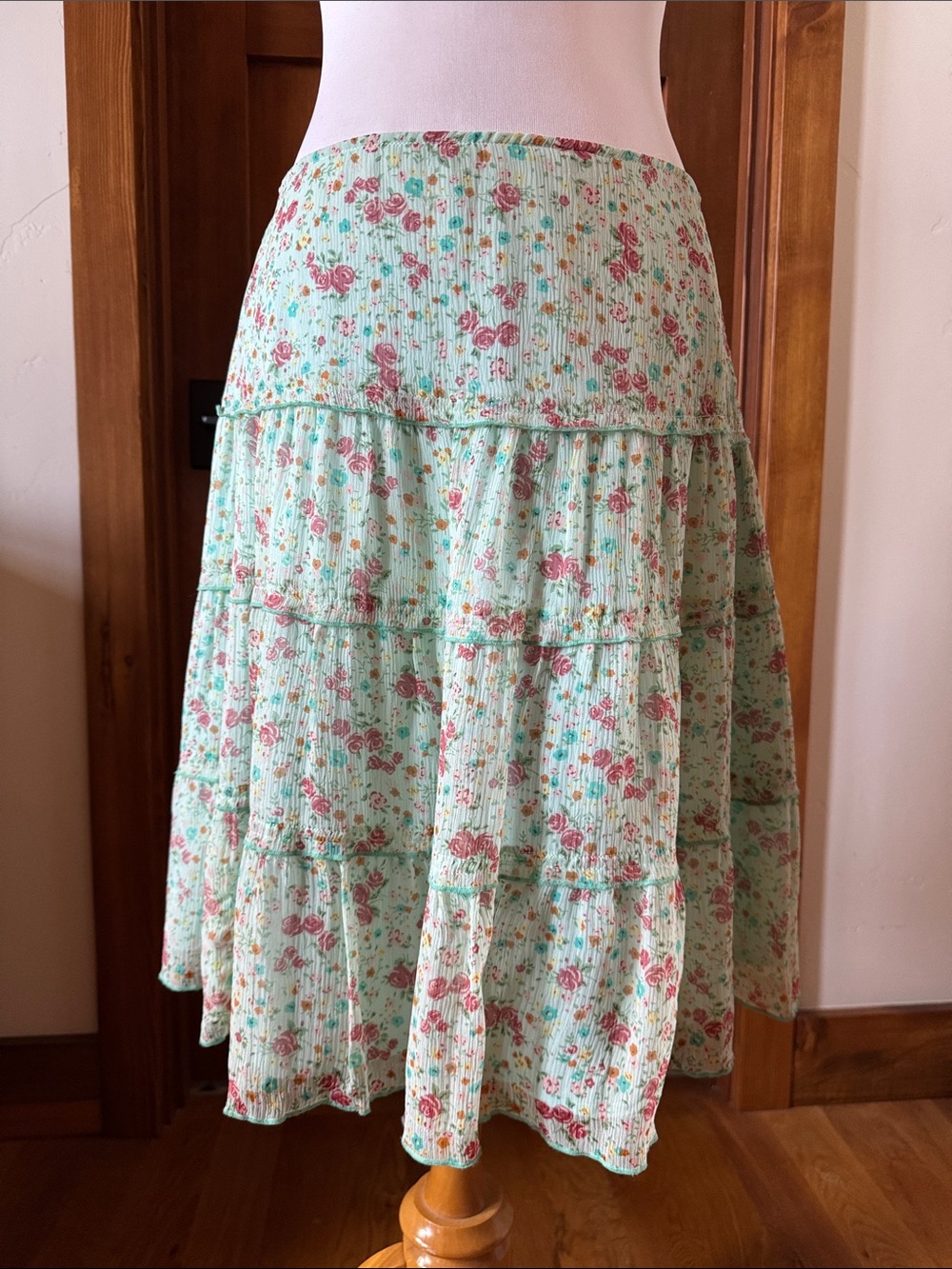 Sundance Turquoise Floral Tiered Midi Skirt